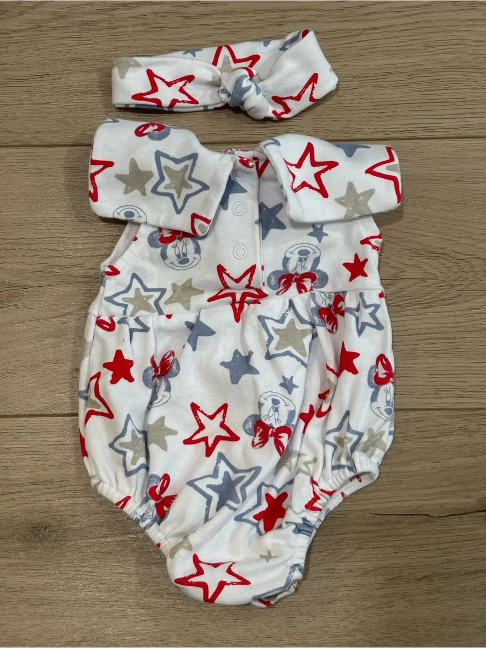 Disney Baby Nautical red, white & blue and Minnie Mouse Romper with Headband